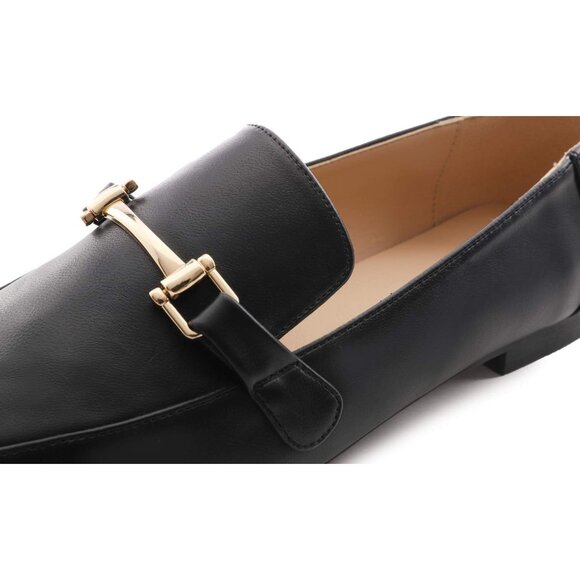 Feversole Women's Bar Trim Black Plain Pu Round Toe Synthetic Crochet Flats - Picture 4 of 5